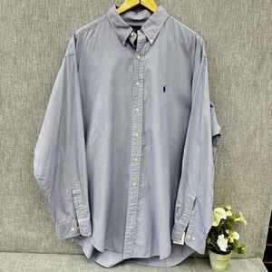 Ralph Lauren Yarmouth Shirt Mens 17 34/35 XL Blue White Stripe Button Down Cotto